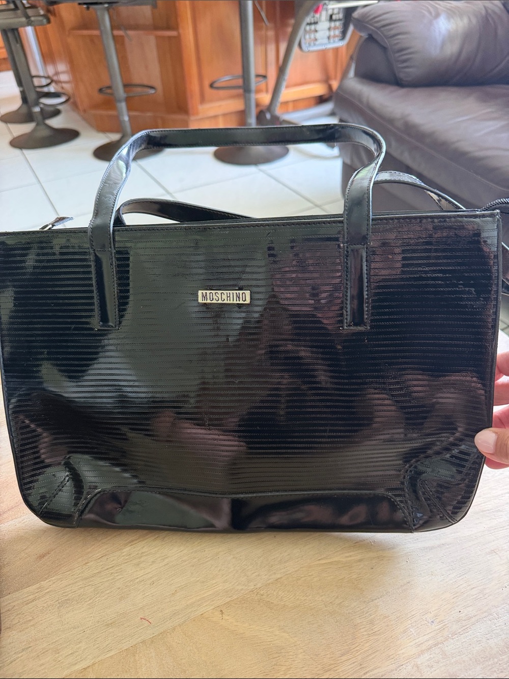 Moschino Black Patent Structured Tote